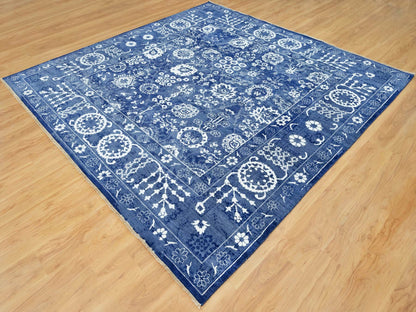 Tabriz Transitional hand-knotted wool/silk rug in Blue, 10'0" x 10'0", SKU O090669