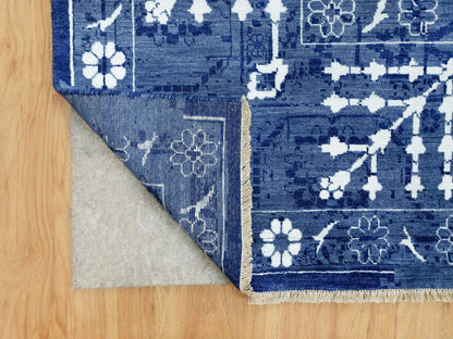 Blue 10'0" x 10'0" Transitional Hand knotted Wool/Silk Rug - Sku: O090669