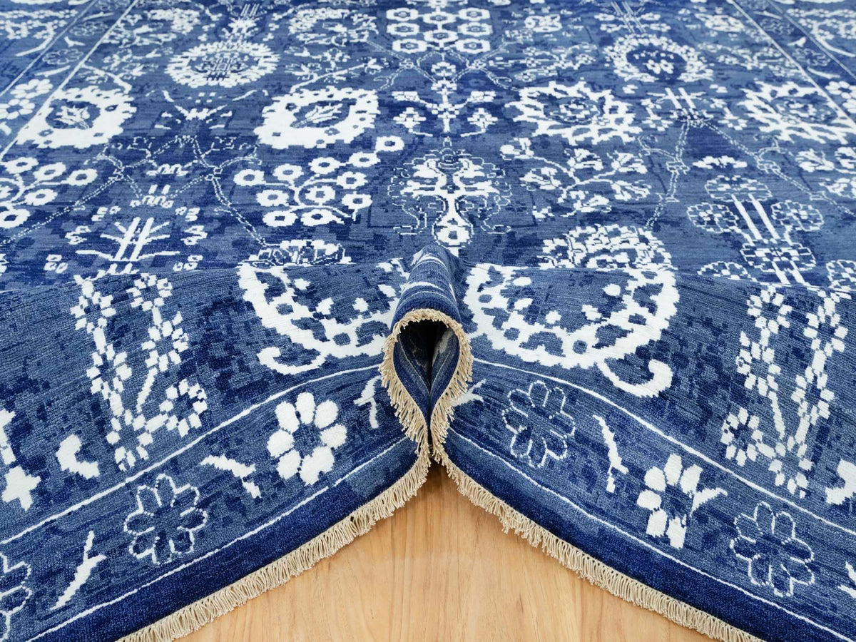 Tabriz Transitional hand-knotted wool/silk rug in Blue, 10'0" x 10'0", SKU O090669