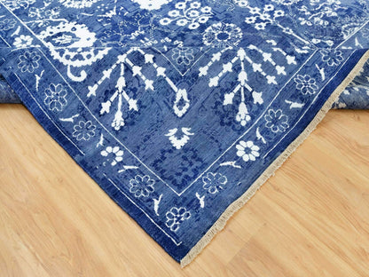 Tabriz Transitional hand-knotted wool/silk rug in Blue, 10'0" x 10'0", SKU O090669