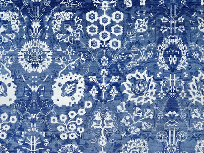 Tabriz Transitional hand-knotted wool/silk rug in Blue, 10'0" x 10'0", SKU O090669