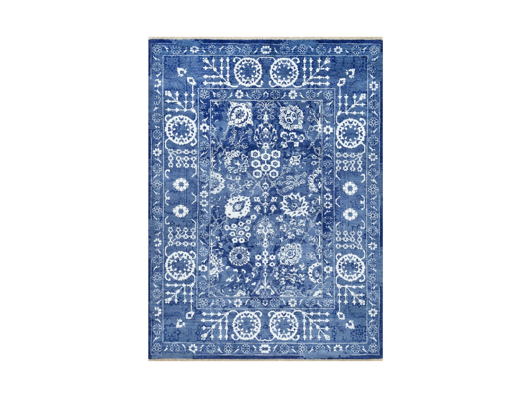 Tabriz Transitional hand-knotted wool/silk rug in Blue, 5'1" x 6'10", SKU O090673