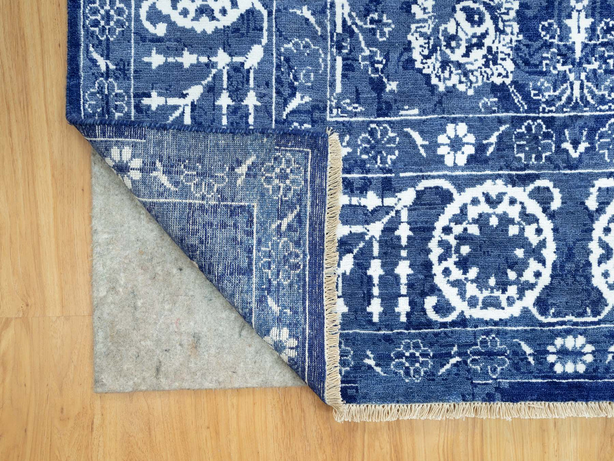 Tabriz Transitional hand-knotted wool/silk rug in Blue, 5'1" x 6'10", SKU O090673