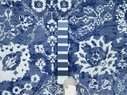 Blue 5'1" x 6'10" Transitional Hand knotted Wool/Silk Rug - Sku: O090673