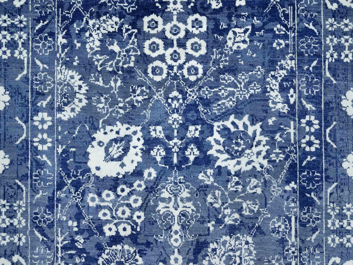 Tabriz Transitional hand-knotted wool/silk rug in Blue, 5'1" x 6'10", SKU O090673