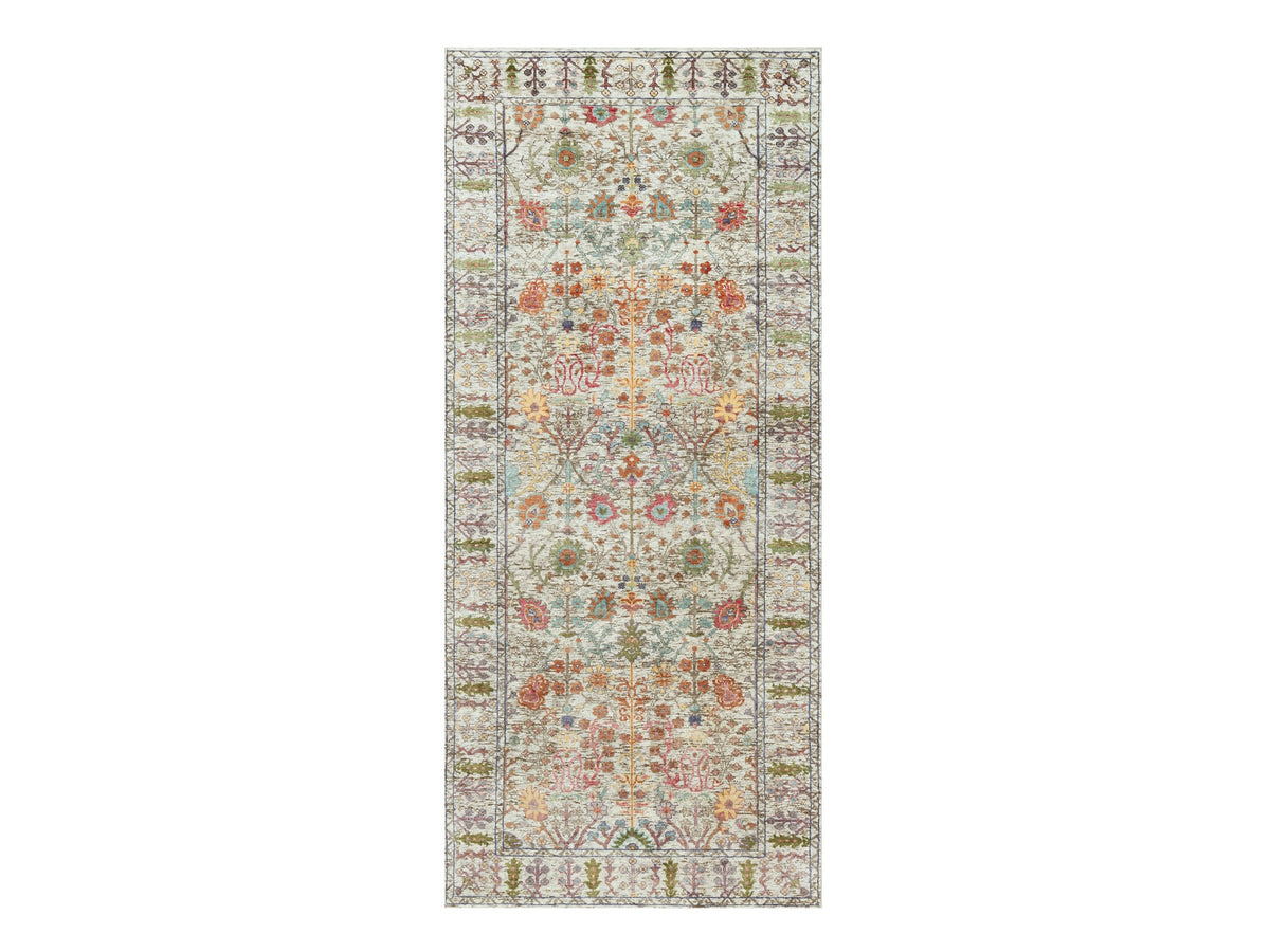 Transitional hand-knotted wool/silk runner in Beige, 4'2" x 9'11", SKU O090675