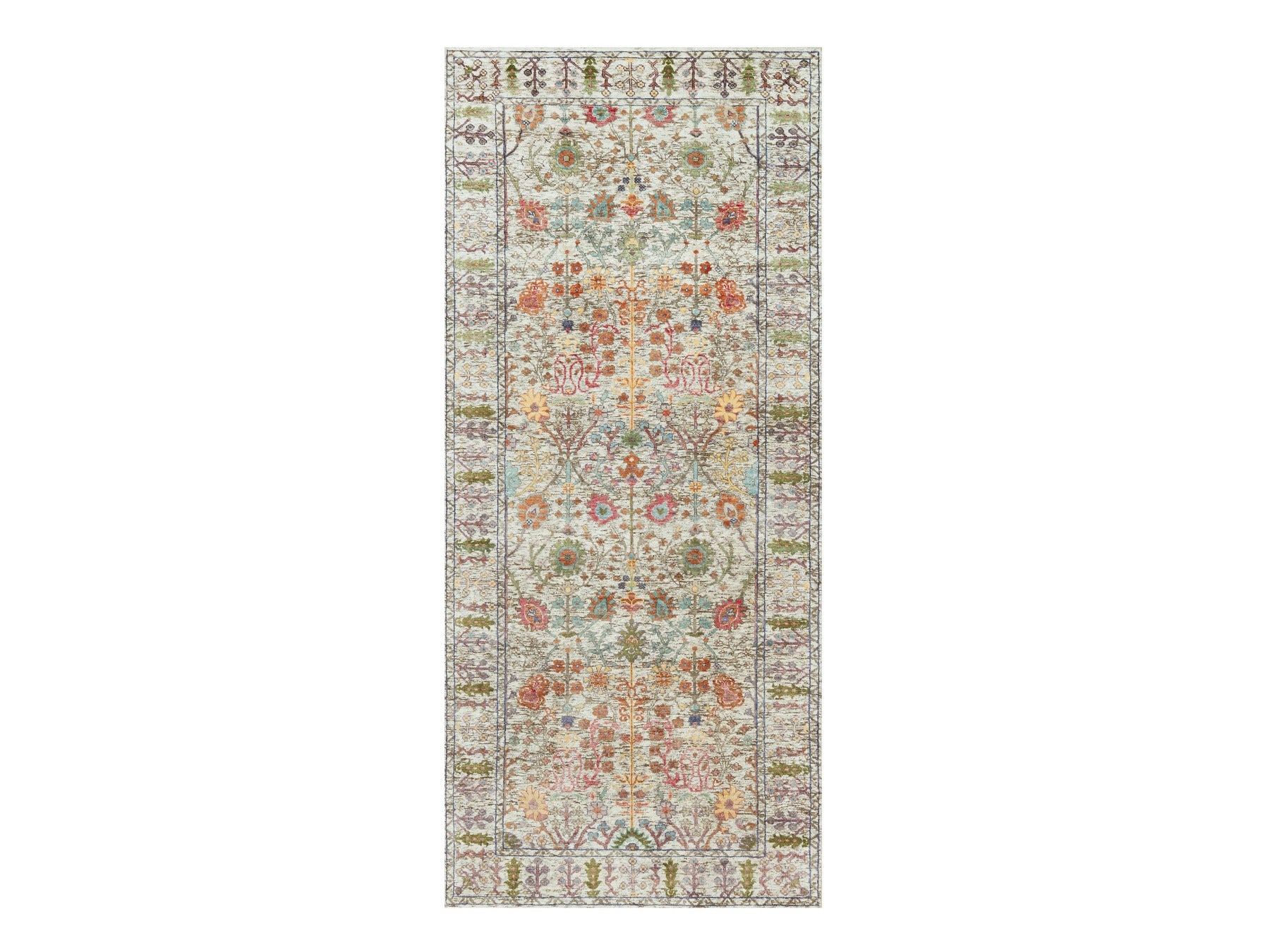 Transitional hand-knotted wool/silk runner in Beige, 4'2" x 9'11", SKU O090675