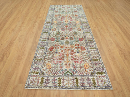 Transitional hand-knotted wool/silk runner in Beige, 4'2" x 9'11", SKU O090675