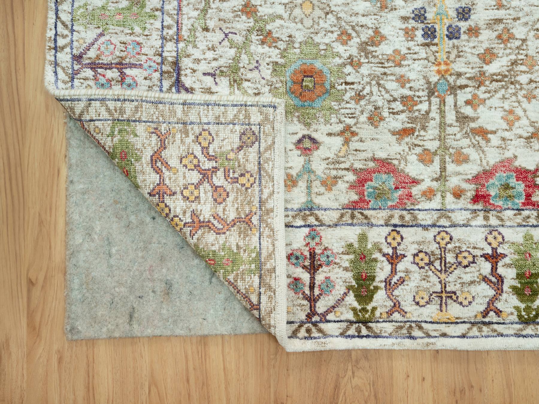 Transitional hand-knotted wool/silk runner in Beige, 4'2" x 9'11", SKU O090675