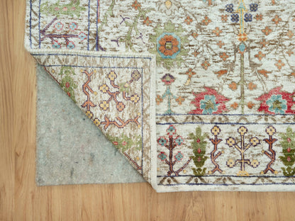 Transitional hand-knotted wool/silk runner in Beige, 4'2" x 9'11", SKU O090675