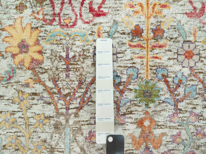 Transitional hand-knotted wool/silk runner in Beige, 4'2" x 9'11", SKU O090675