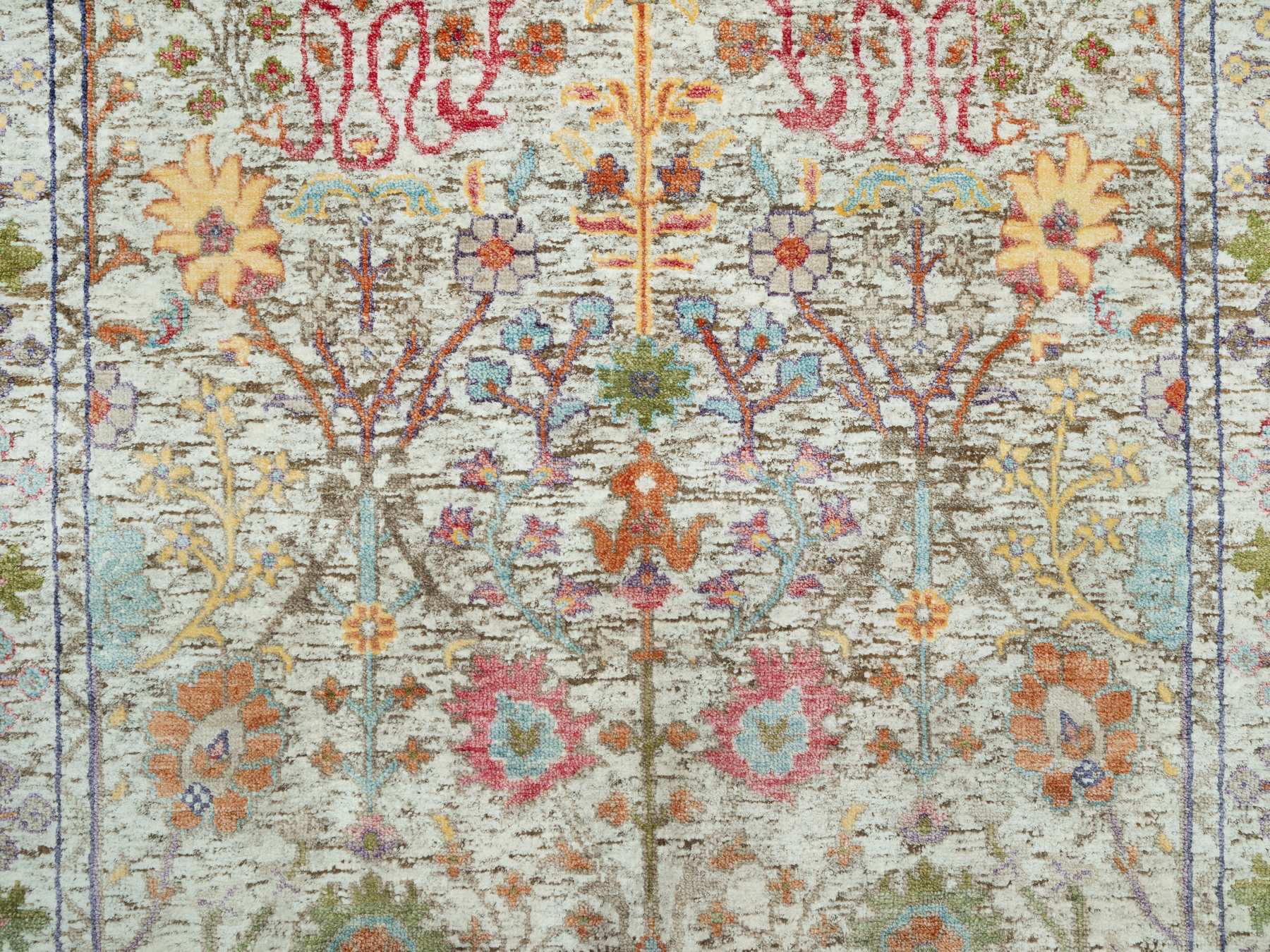 Transitional hand-knotted wool/silk runner in Beige, 4'2" x 9'11", SKU O090675