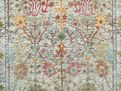 Transitional hand-knotted wool/silk runner in Beige, 4'2" x 9'11", SKU O090675