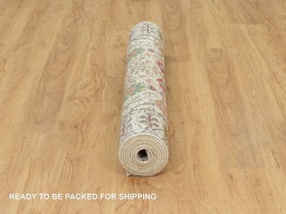 Transitional hand-knotted wool/silk runner in Beige, 4'2" x 9'11", SKU O090675