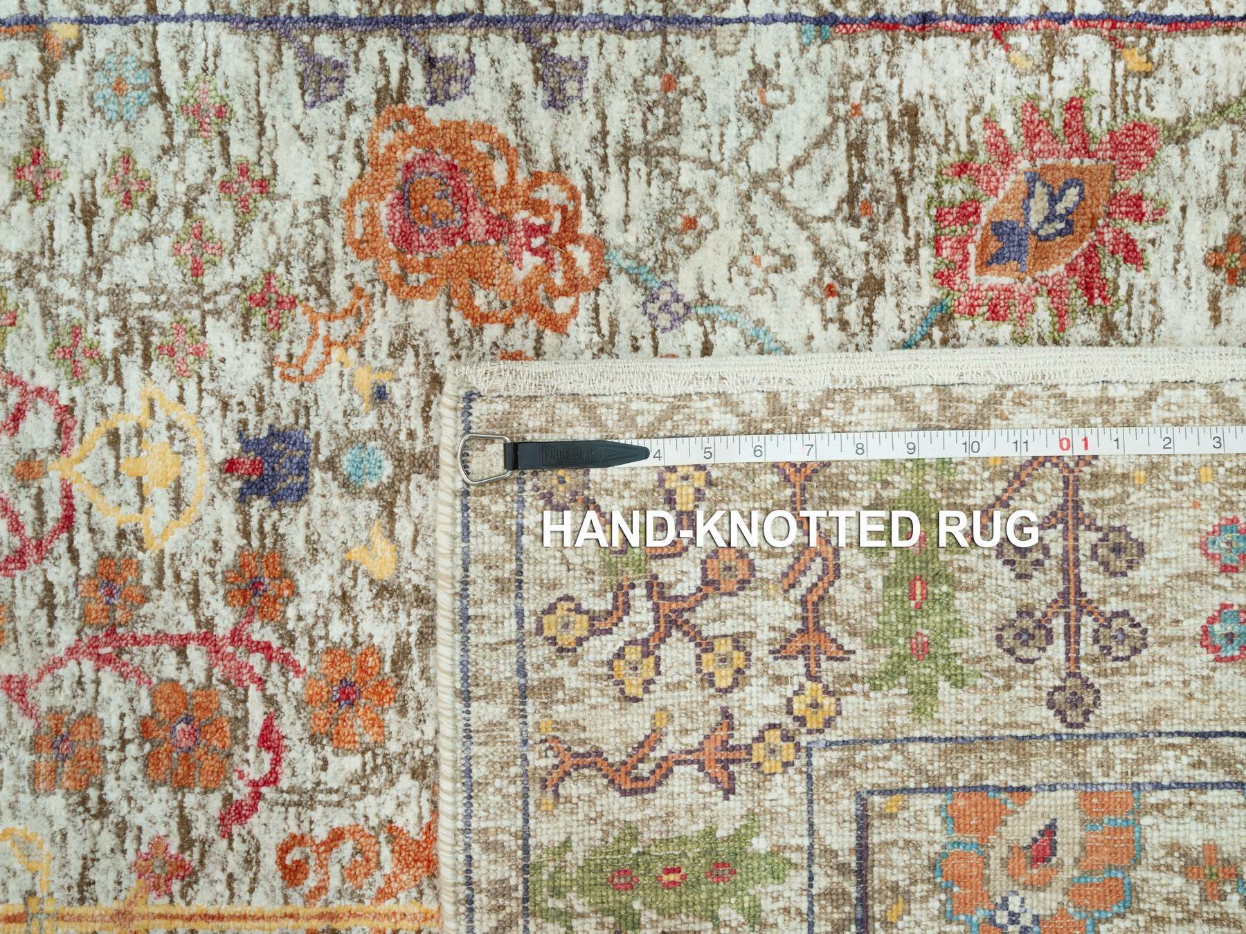 Transitional hand-knotted wool/silk runner in Beige, 4'2" x 9'11", SKU O090675