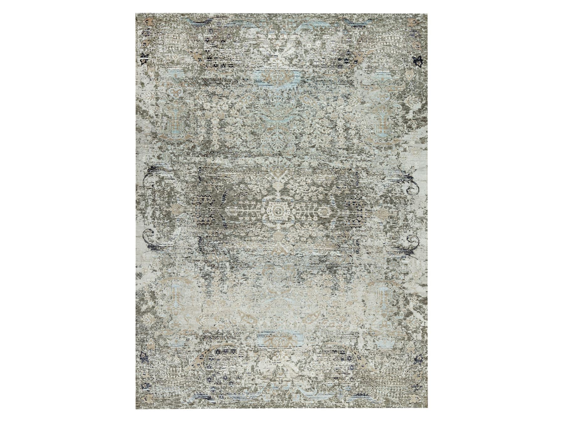 Transitional hand-knotted wool/silk rug in Brown, 9'0" x 12'0", SKU O090679