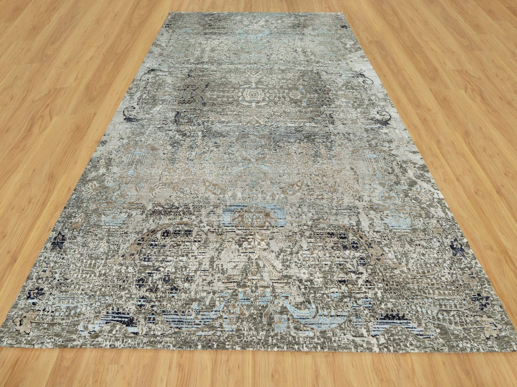 Transitional hand-knotted wool/silk rug in Brown, 9'0" x 12'0", SKU O090679