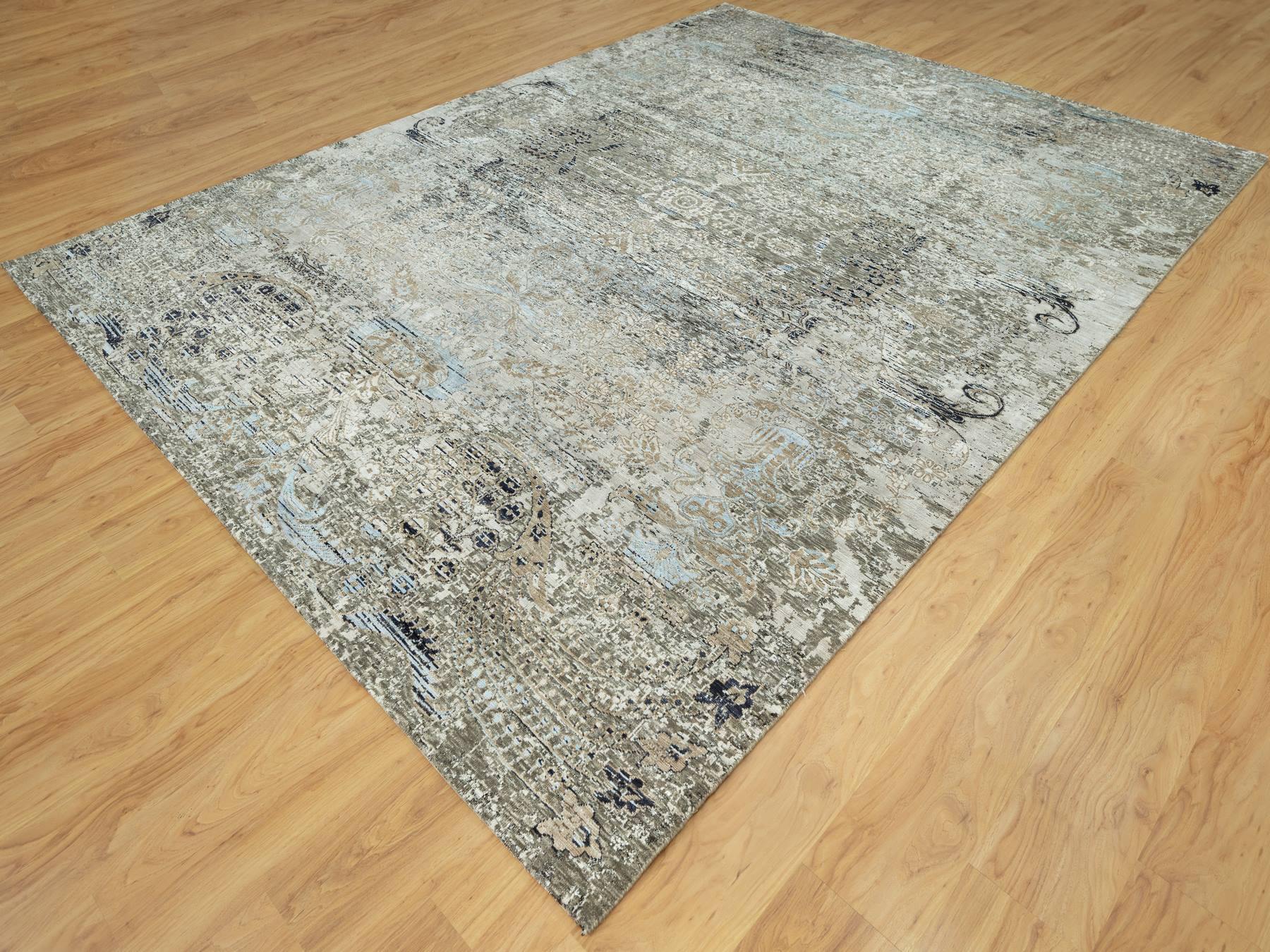 Transitional hand-knotted wool/silk rug in Brown, 9'0" x 12'0", SKU O090679