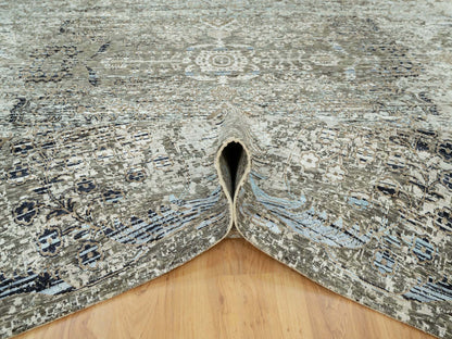 Transitional hand-knotted wool/silk rug in Brown, 9'0" x 12'0", SKU O090679