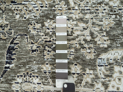 Transitional hand-knotted wool/silk rug in Brown, 9'0" x 12'0", SKU O090679