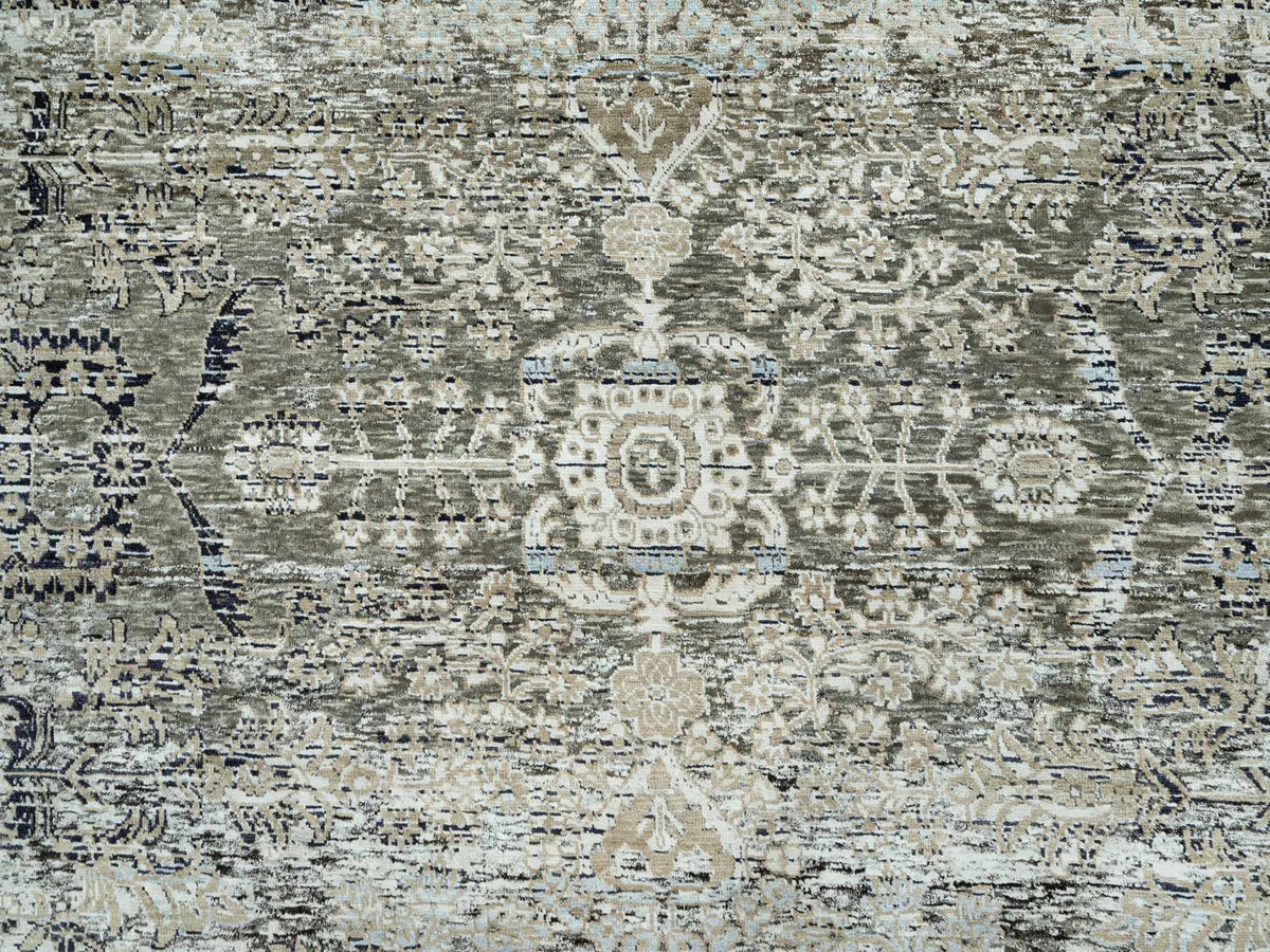 Transitional hand-knotted wool/silk rug in Brown, 9'0" x 12'0", SKU O090679