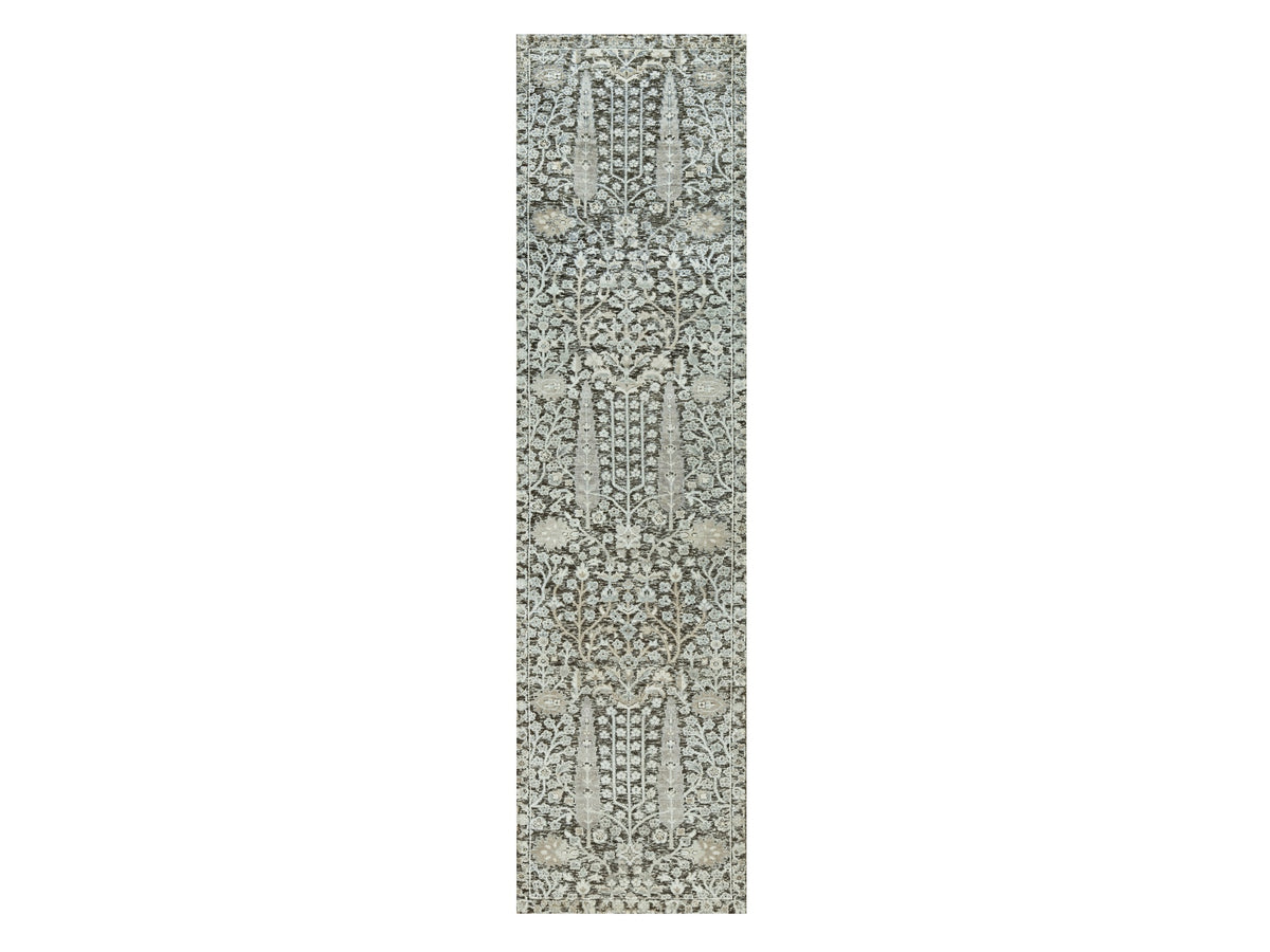 Transitional hand-knotted wool/silk runner in Brown, 2'6" x 10'0", SKU O090680