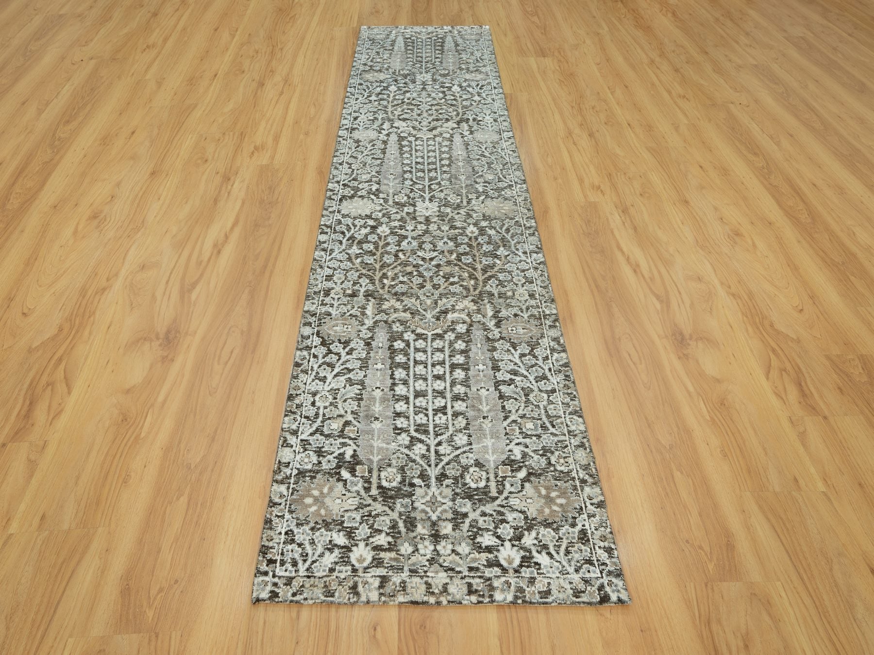 Transitional hand-knotted wool/silk runner in Brown, 2'6" x 10'0", SKU O090680