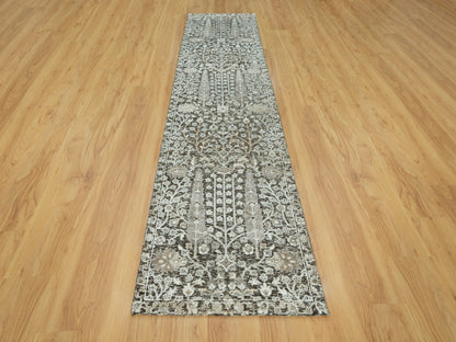 Transitional hand-knotted wool/silk runner in Brown, 2'6" x 10'0", SKU O090680