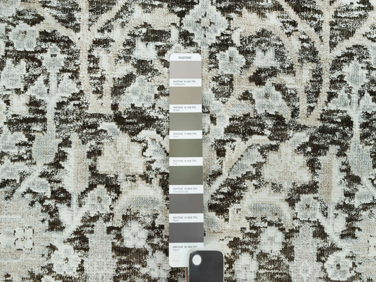 Transitional hand-knotted wool/silk runner in Brown, 2'6" x 10'0", SKU O090680