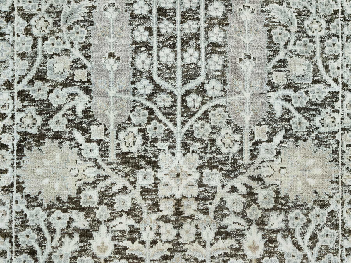 Transitional hand-knotted wool/silk runner in Brown, 2'6" x 10'0", SKU O090680