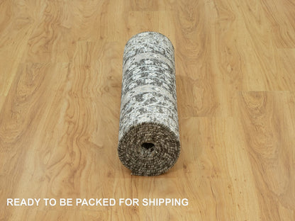 Transitional hand-knotted wool/silk runner in Brown, 2'6" x 10'0", SKU O090680