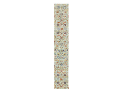 Ivory 2'7" x 17'11" Transitional Hand knotted Wool/Silk Rug - Sku: O090681