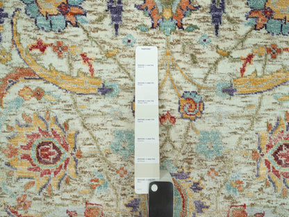 Ivory 2'7" x 17'11" Transitional Hand knotted Wool/Silk Rug - Sku: O090681