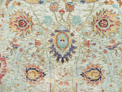 Ivory 2'7" x 17'11" Transitional Hand knotted Wool/Silk Rug - Sku: O090681