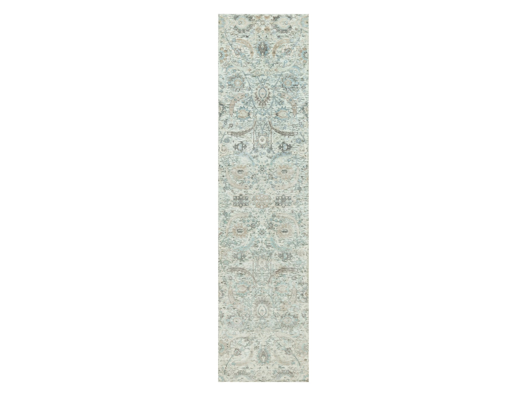 Ivory 2'6" x 9'11" Transitional Hand knotted Wool/Silk Rug - Sku: O090683