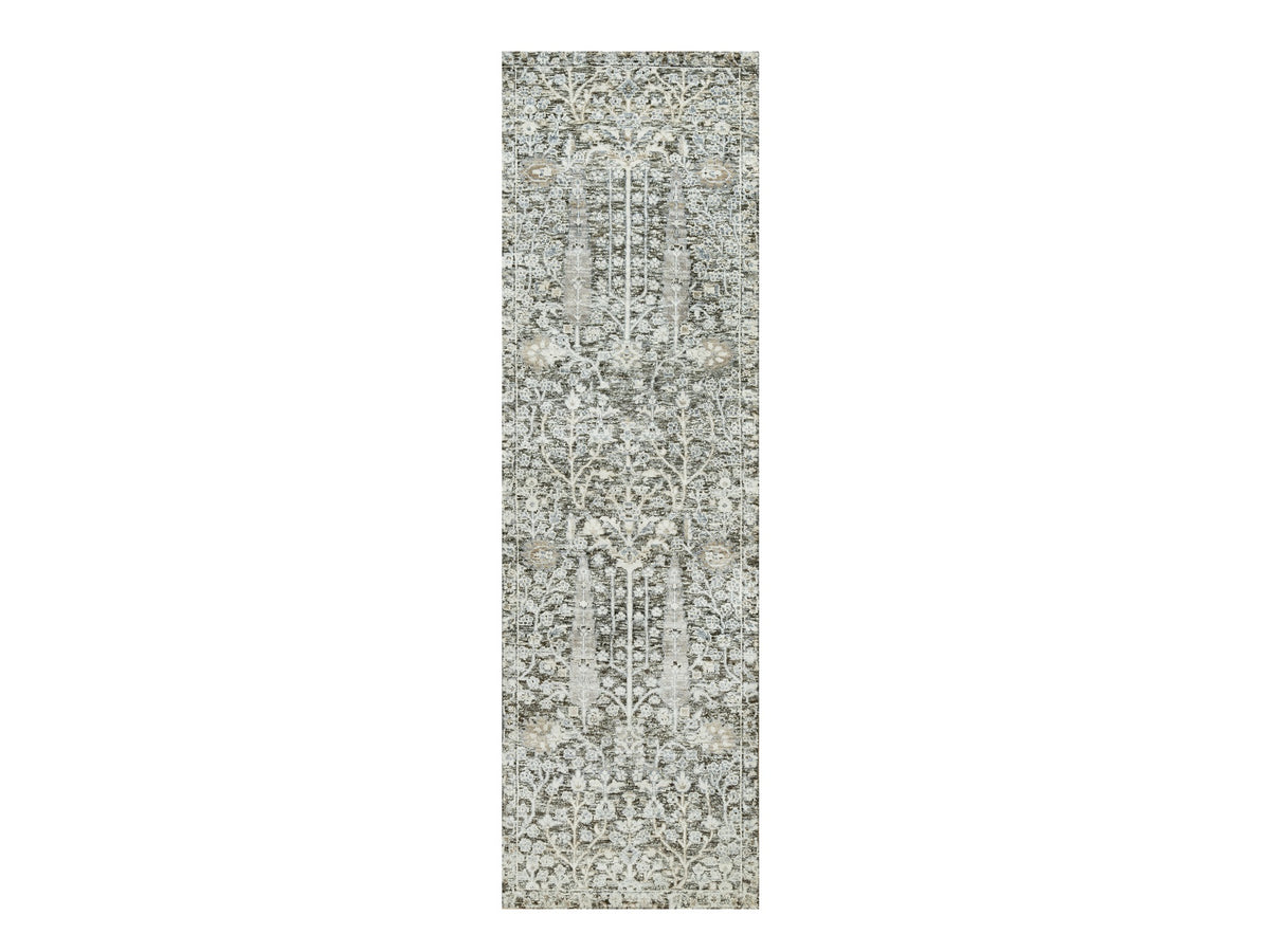 Transitional hand-knotted wool/silk runner in Brown, 2'4" x 8'1", SKU O090684