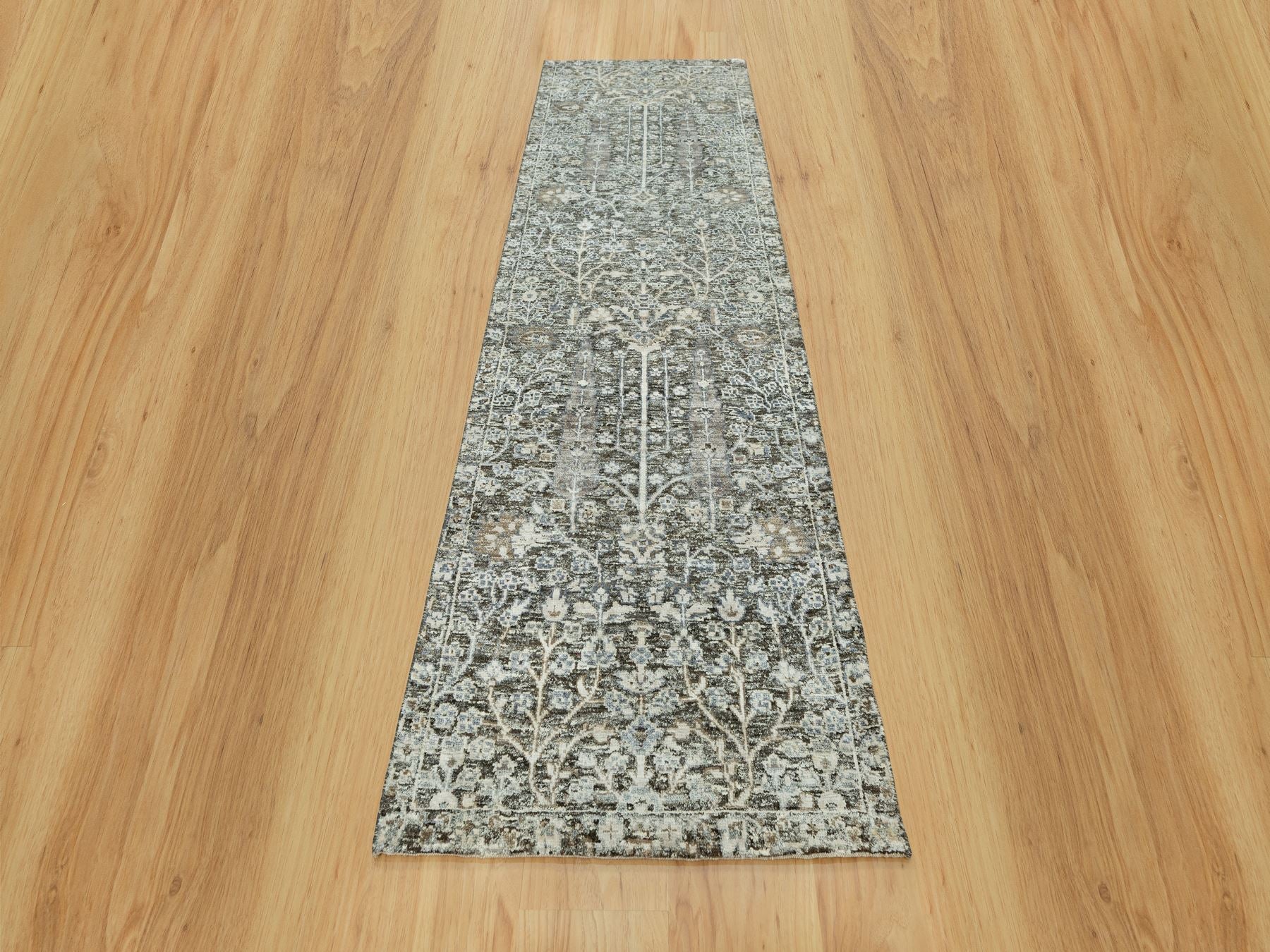 Transitional hand-knotted wool/silk runner in Brown, 2'4" x 8'1", SKU O090684
