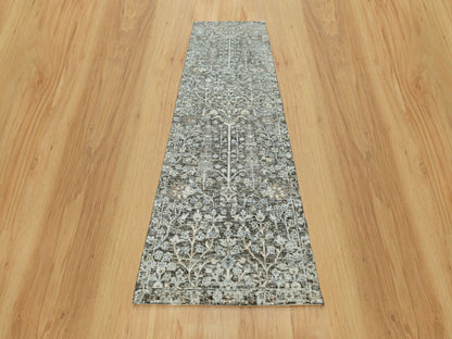 Transitional hand-knotted wool/silk runner in Brown, 2'4" x 8'1", SKU O090684
