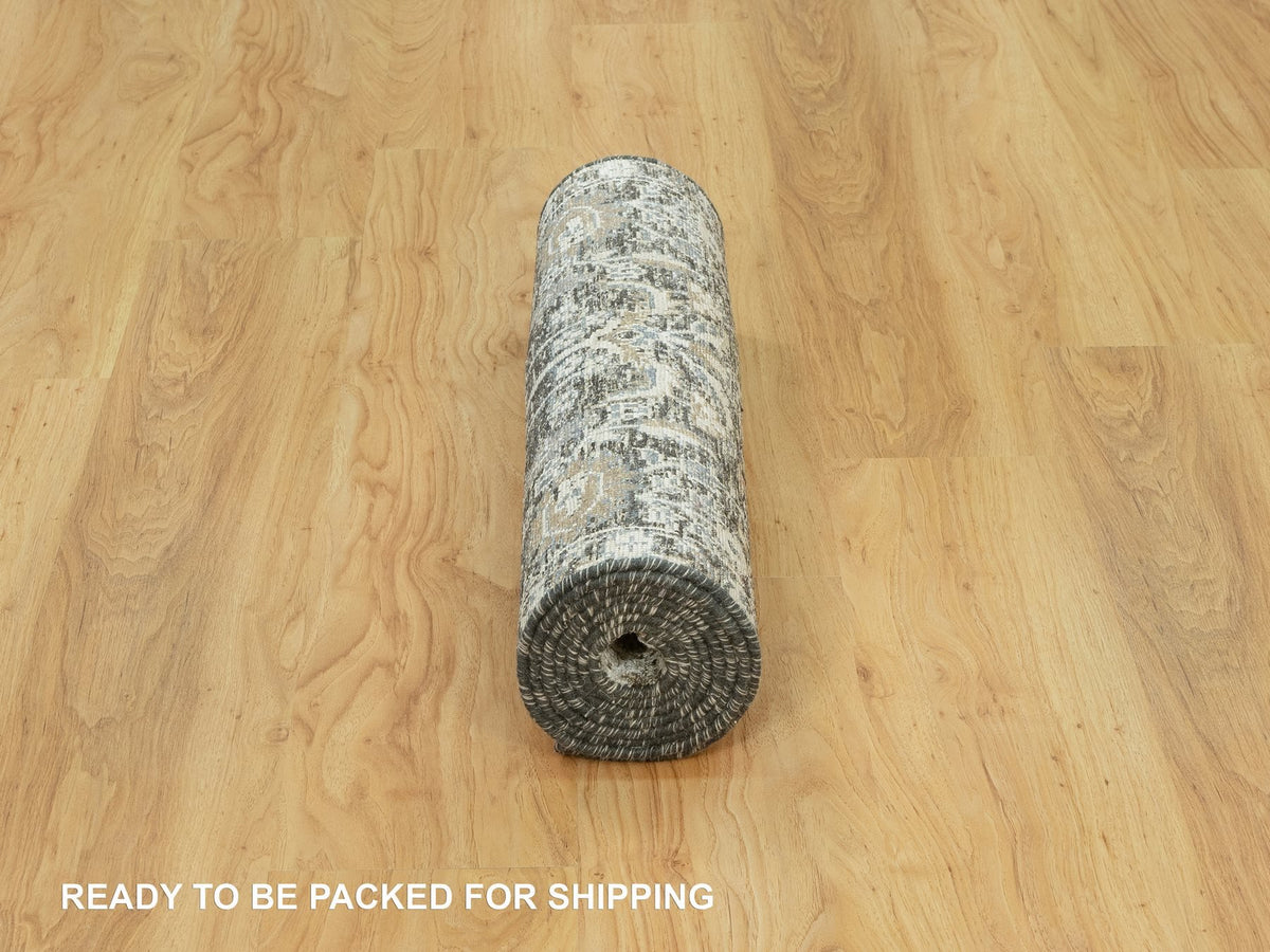 Transitional hand-knotted wool/silk runner in Brown, 2'4" x 8'1", SKU O090684