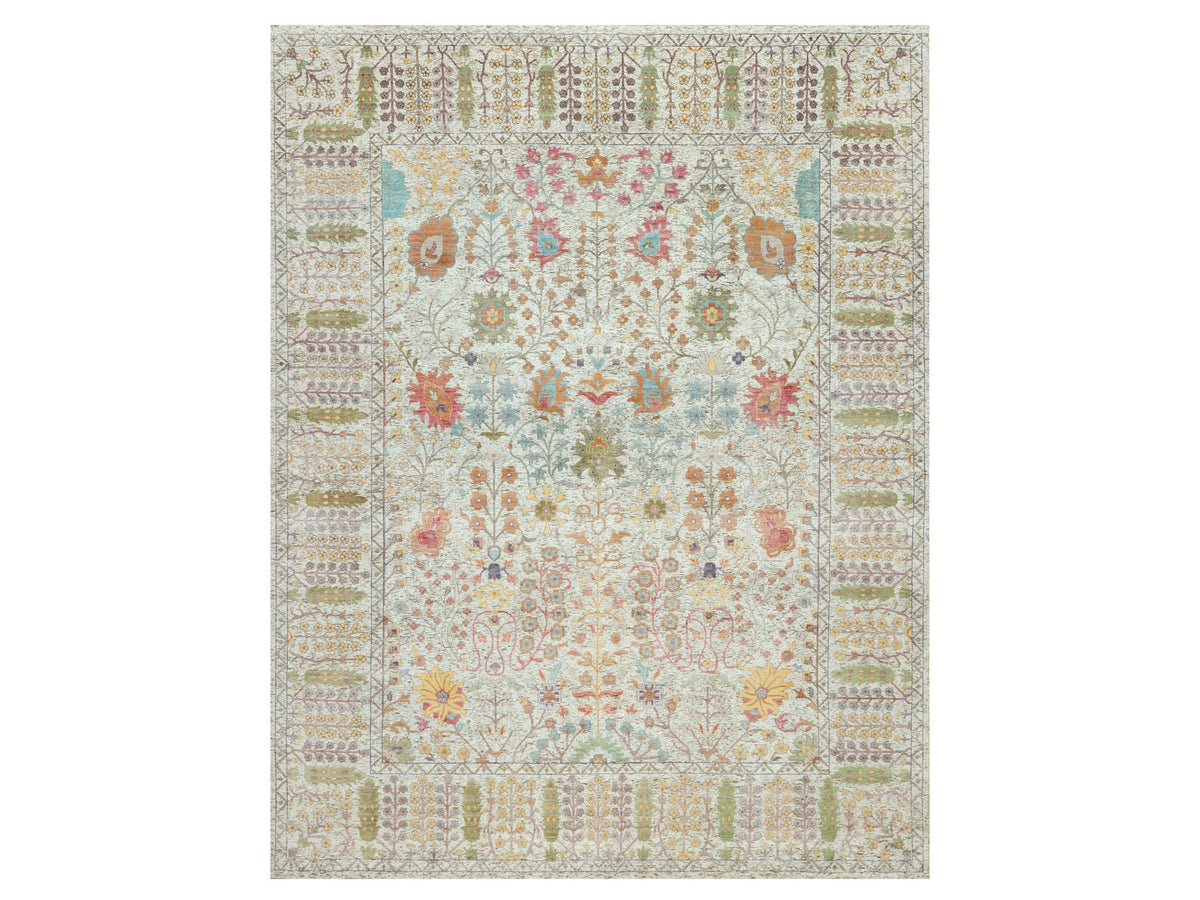 Transitional hand-knotted wool/silk rug in Beige, 11'8" x 15'0", SKU O090687