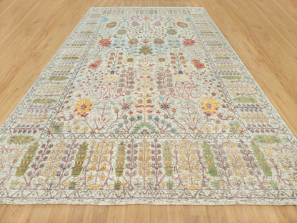 Transitional hand-knotted wool/silk rug in Beige, 11'8" x 15'0", SKU O090687