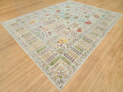 Transitional hand-knotted wool/silk rug in Beige, 11'8" x 15'0", SKU O090687