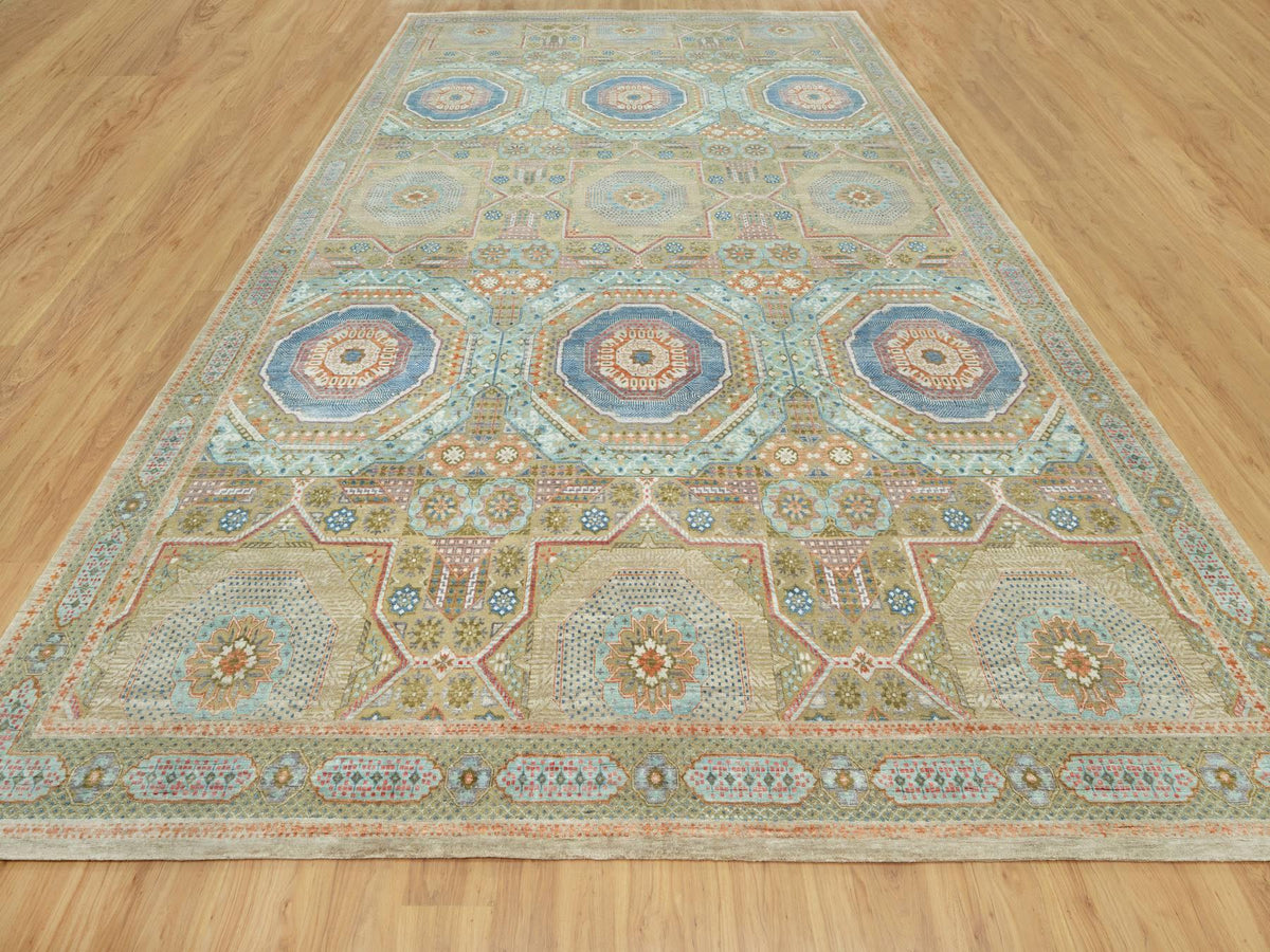 Mamluk Traditional hand-knotted wool/silk rug in Brown, 11'6" x 18'1", SKU O090689