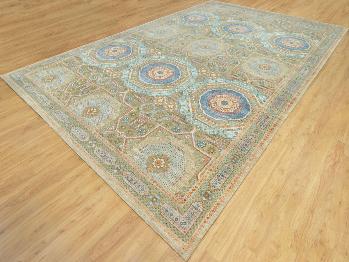 Mamluk Traditional hand-knotted wool/silk rug in Brown, 11'6" x 18'1", SKU O090689