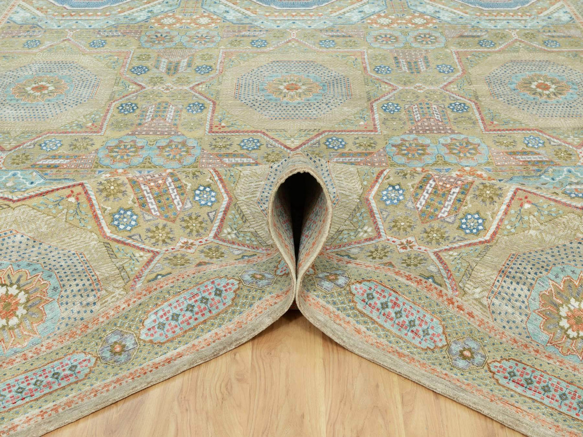 Mamluk Traditional hand-knotted wool/silk rug in Brown, 11'6" x 18'1", SKU O090689