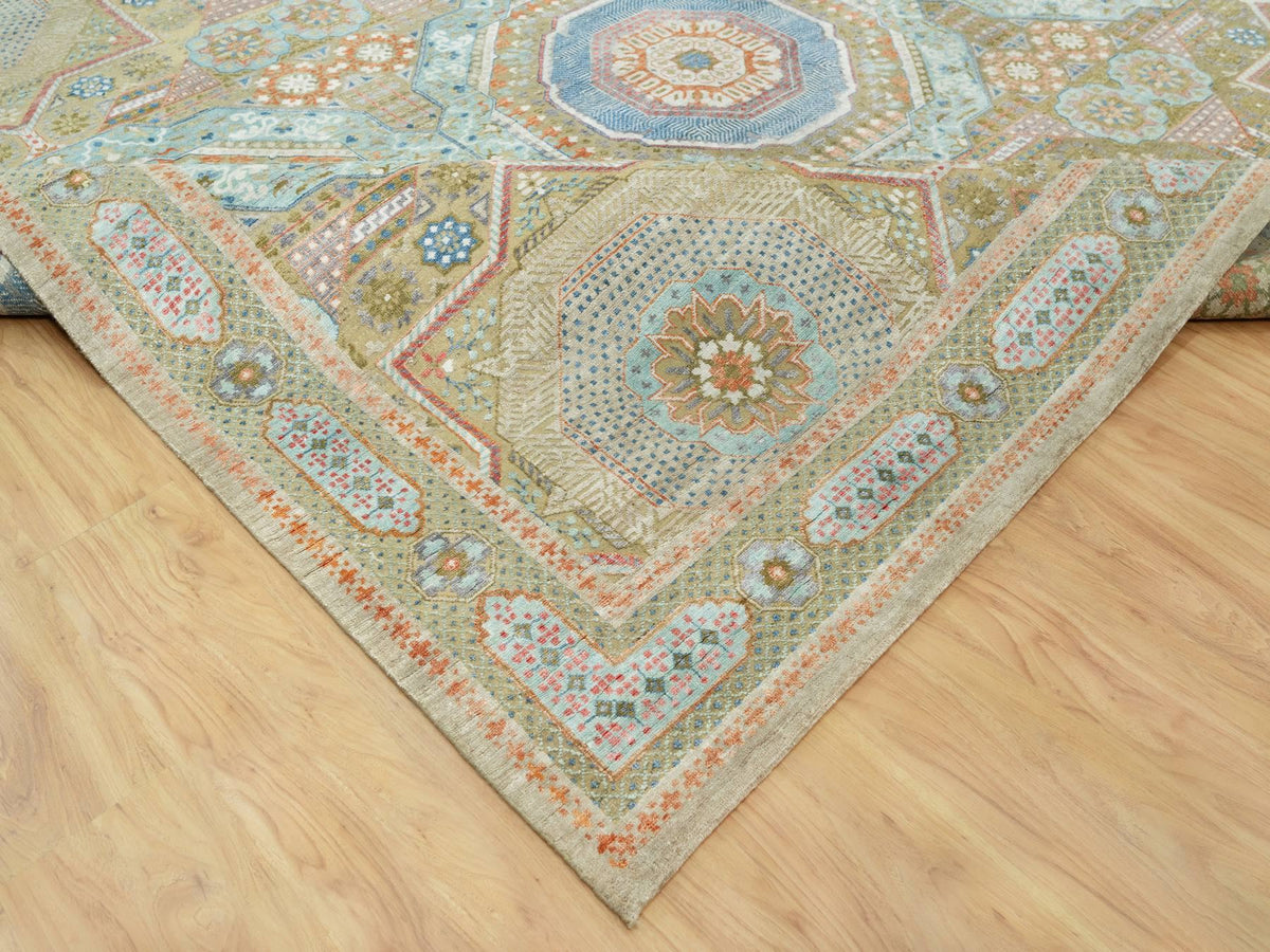 Mamluk Traditional hand-knotted wool/silk rug in Brown, 11'6" x 18'1", SKU O090689