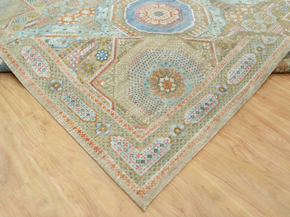 Mamluk Traditional hand-knotted wool/silk rug in Brown, 11'6" x 18'1", SKU O090689