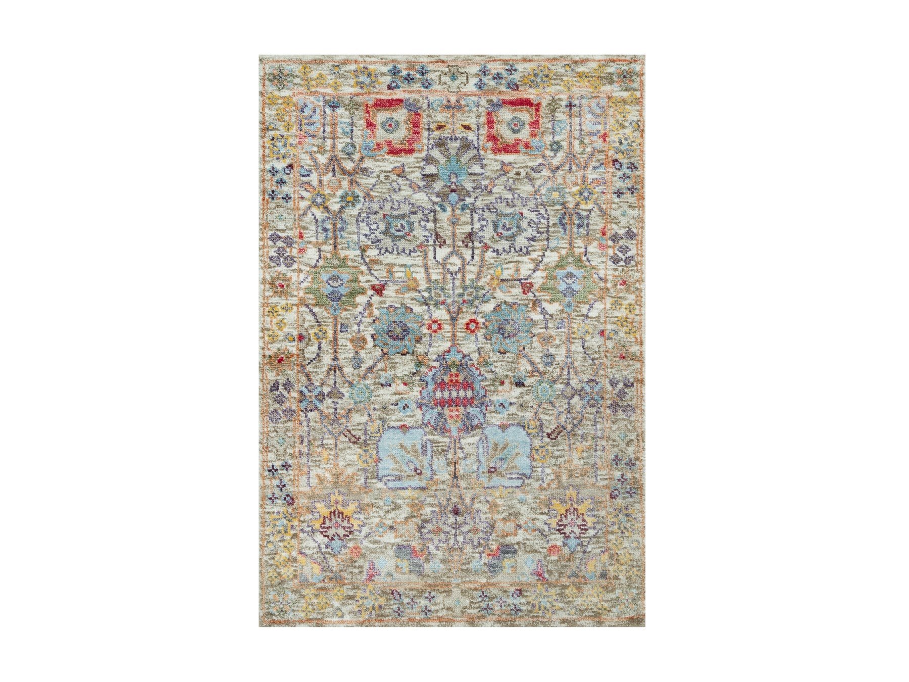 Tabriz Transitional hand-knotted wool/silk rug in Ivory, 2'0" x 3'0", SKU O090694
