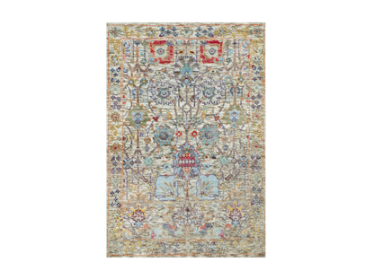 Tabriz Transitional hand-knotted wool/silk rug in Ivory, 2'0" x 3'0", SKU O090694