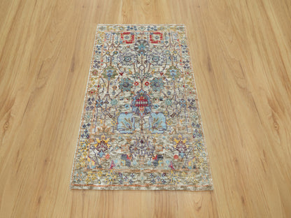 Ivory 2'0" x 3'0" Transitional Hand knotted Wool/Silk Rug - Sku: O090694